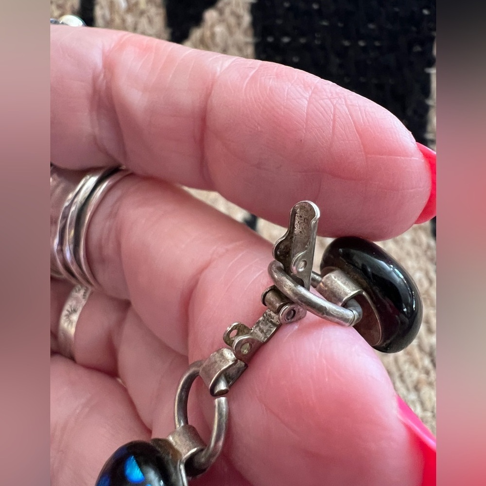 ❤️ Vintage Old Dichroic Glass Cabochon Sterling Silver Sz 7.5 Bracelet 30.1Gm - Picture 11 of 12